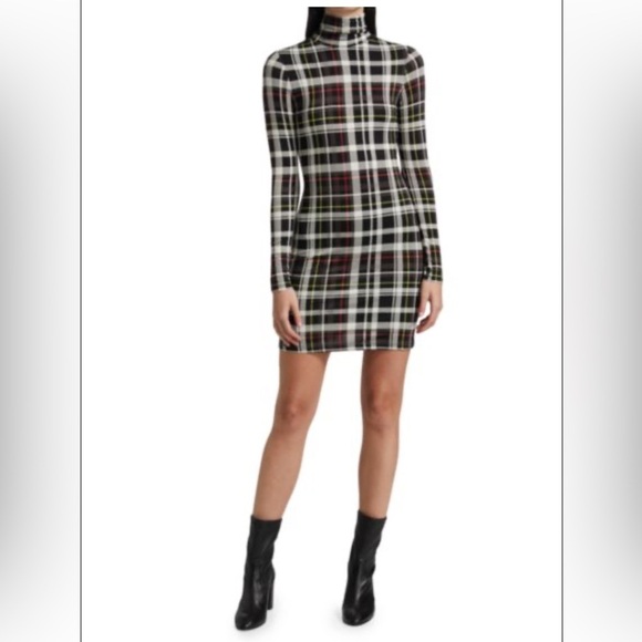 Alice + Olivia Delora Turtleneck Mini Dress in Freedom Plaid Black New Size 10 - Picture 15 of 15